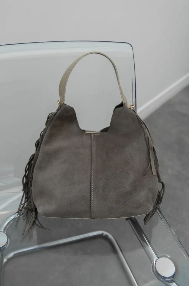Andrea Hakiki Süet El ve Omuz Çantası Gri