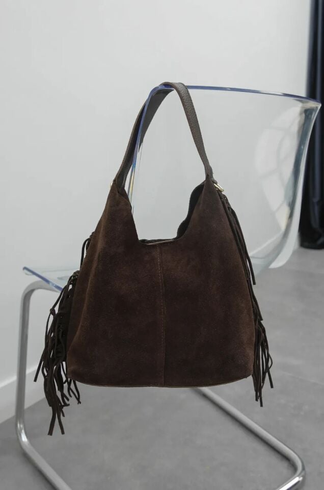 Andrea Hakiki Süet El ve Omuz Çantası Kahverengi