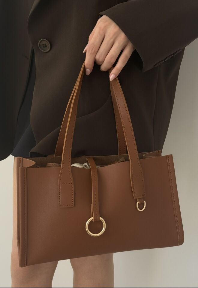 Eny Deri El ve Omuz Çantası Taba