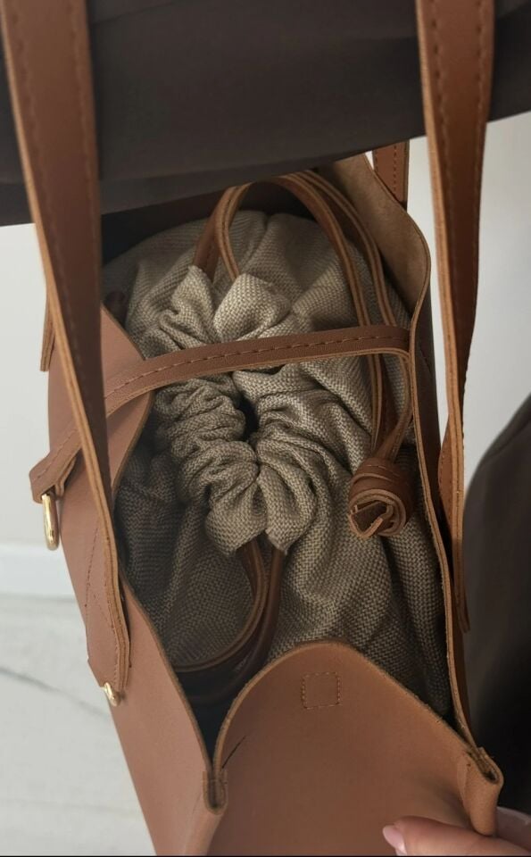 Eny Deri El ve Omuz Çantası Taba