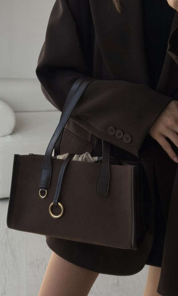 Eny Süet El ve Omuz Çantası Kahverengi