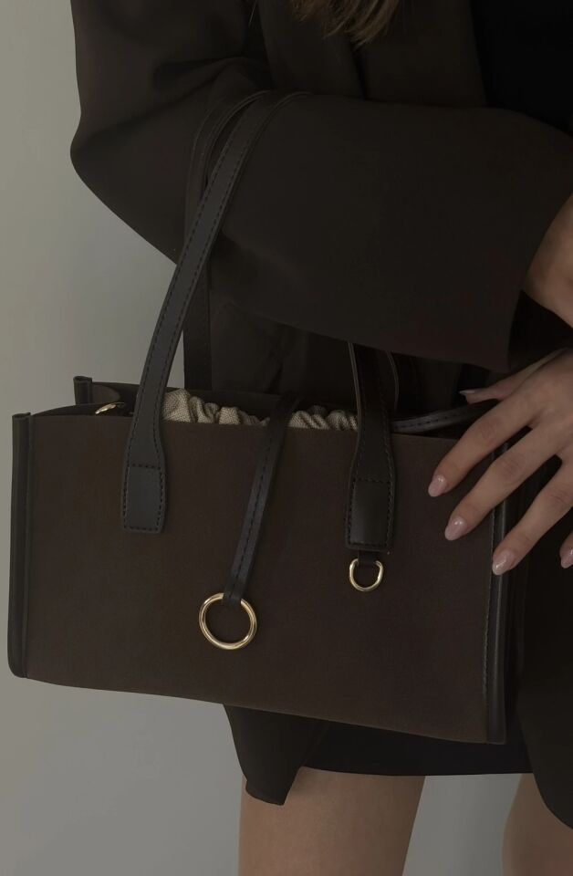 Eny Süet El ve Omuz Çantası Kahverengi