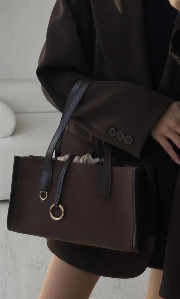 Eny Süet El ve Omuz Çantası Kahverengi