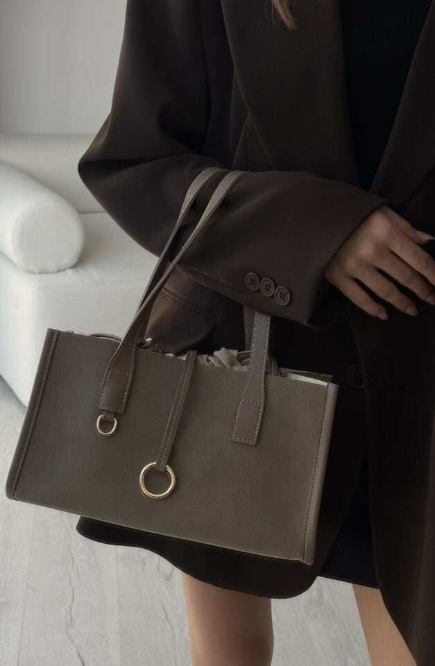 Eny Süet El ve Omuz Çantası Vizon