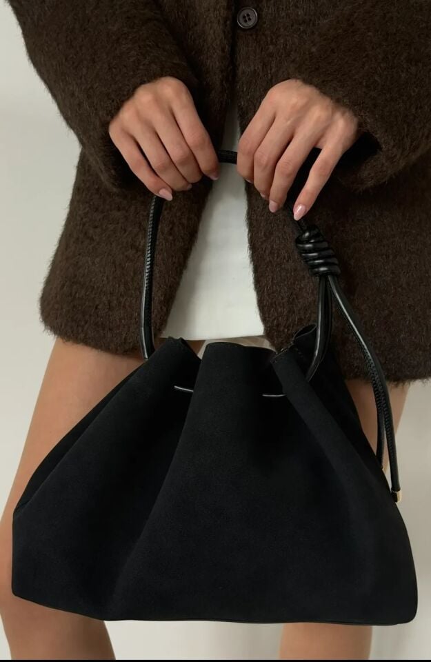 Dorn Siyah Süet El ve Omuz Çantası