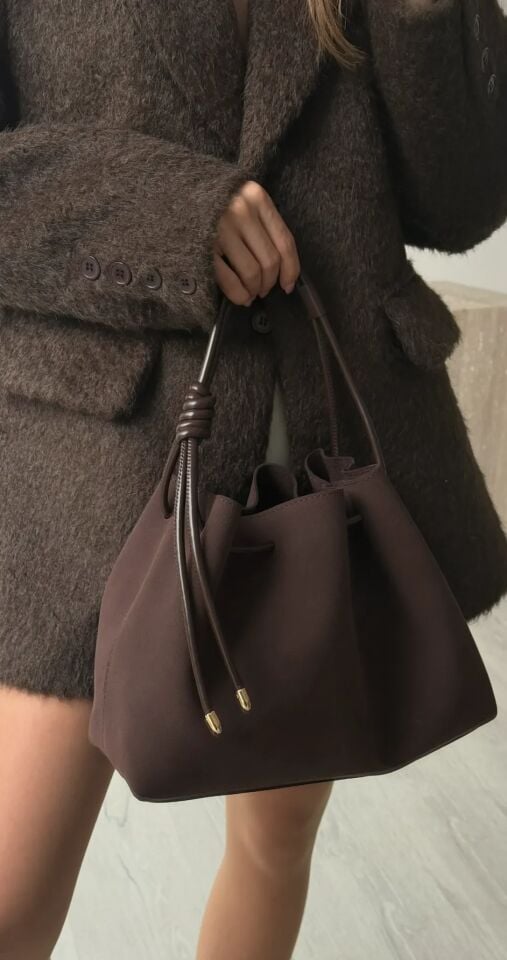 Dorn Süet El ve Omuz Çantası Kahverengi