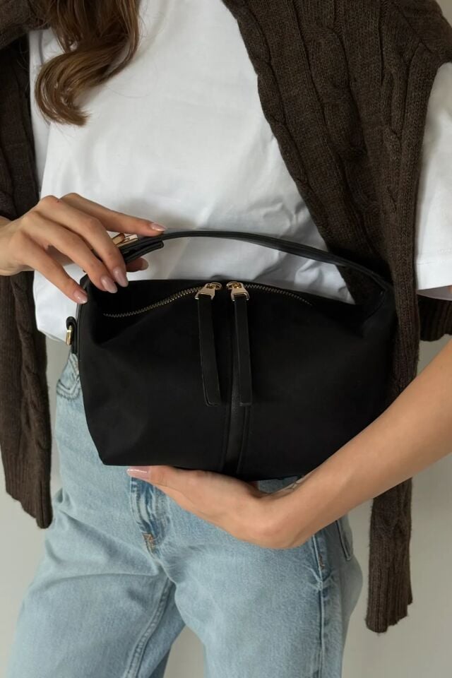 Nube Süet El ve Omuz Çantası Siyah