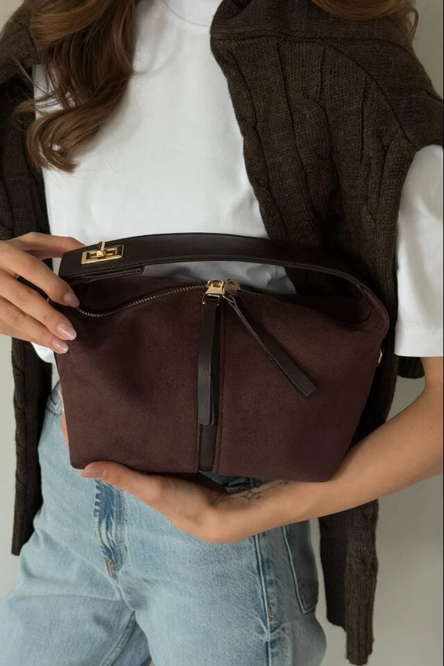 Nube Süet El ve Omuz Çantası Kahverengi