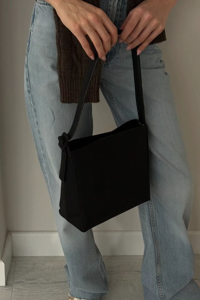 Calm Süet El ve Omuz Çantası Siyah