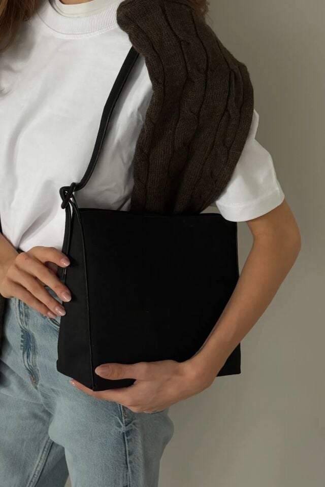 Calm Süet El ve Omuz Çantası Siyah