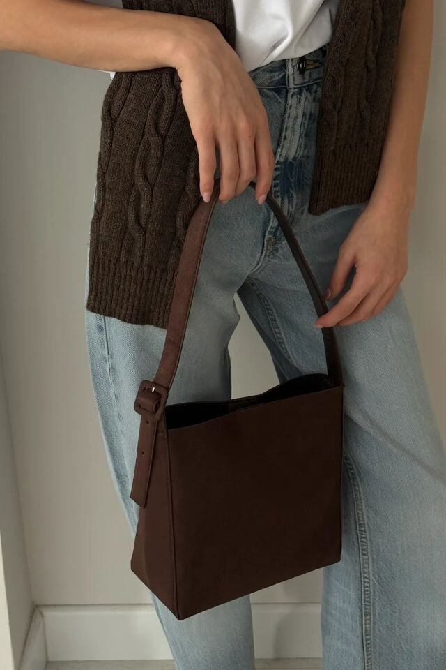 Calm Süet El ve Omuz Çantası Kahverengi