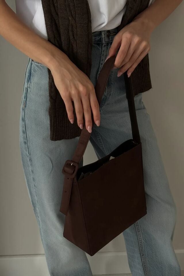 Calm Süet El ve Omuz Çantası Kahverengi