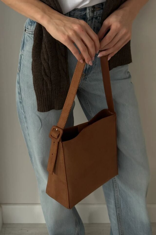 Calm Süet El ve Omuz Çantası Taba