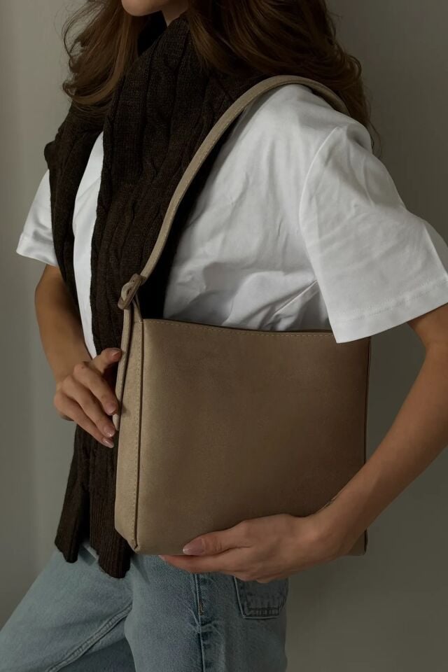 Calm Süet El ve Omuz Çantası Vizon