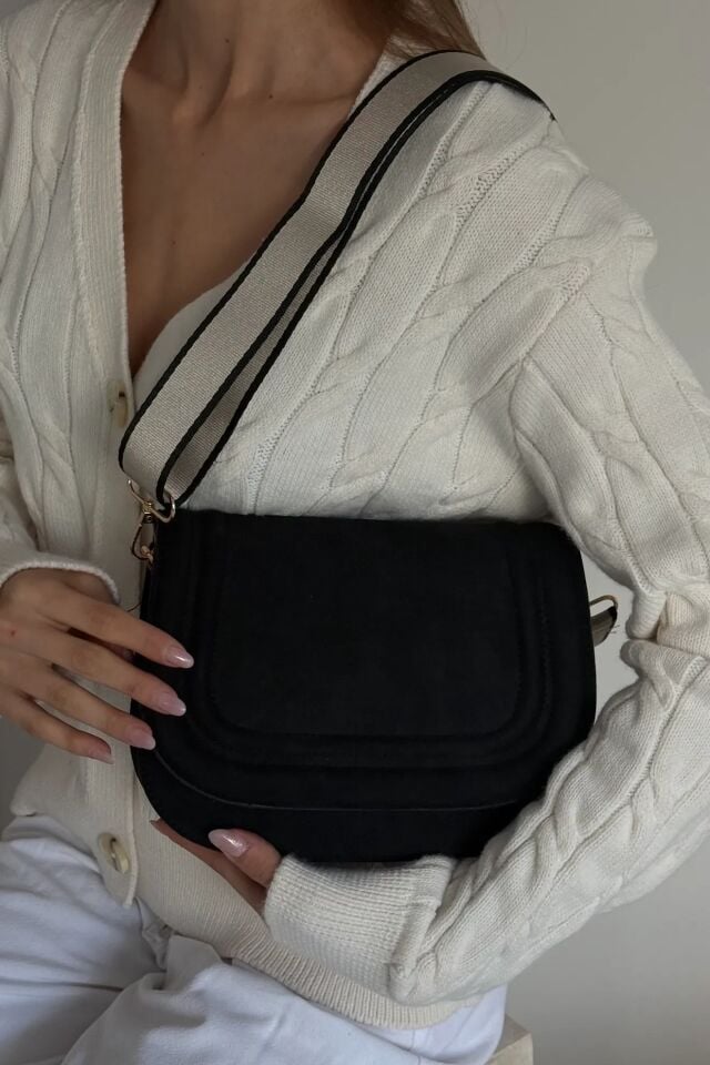 Mai Siyah Süet El ve Omuz Çantası