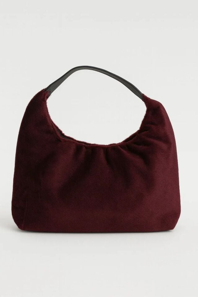 Lily Peluş Dokulu El ve Omuz Çantası Bordo