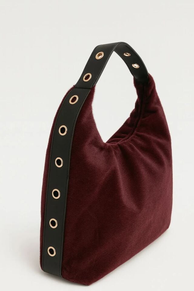 Lily Peluş Dokulu El ve Omuz Çantası Bordo