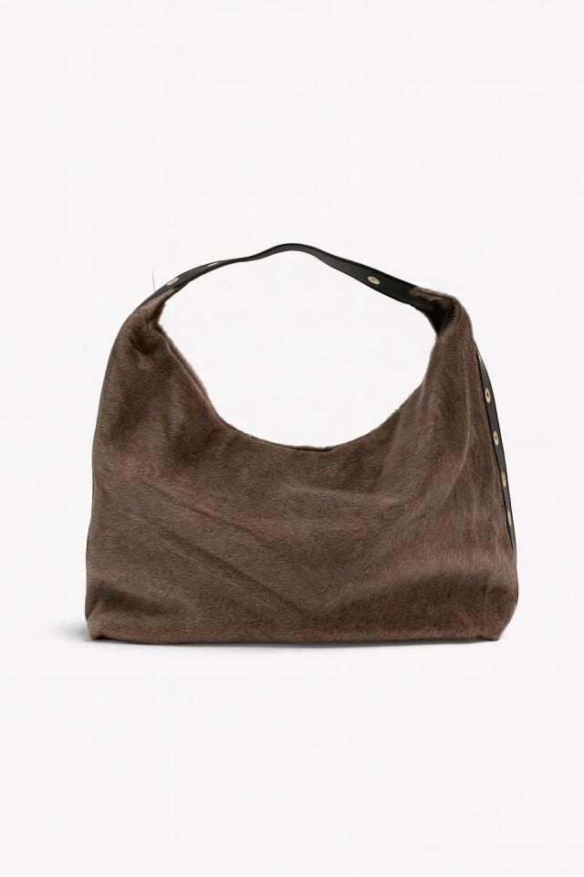 Lily Peluş Dokulu El ve Omuz Çantası Vizon